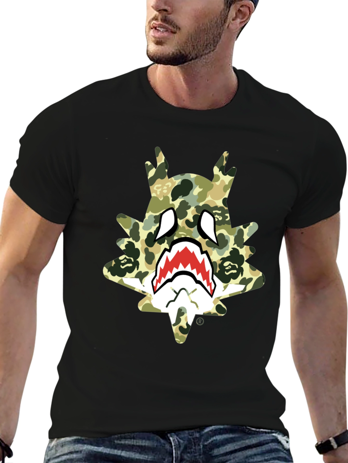 BAPE Inspired Camo Shark Tee - Black