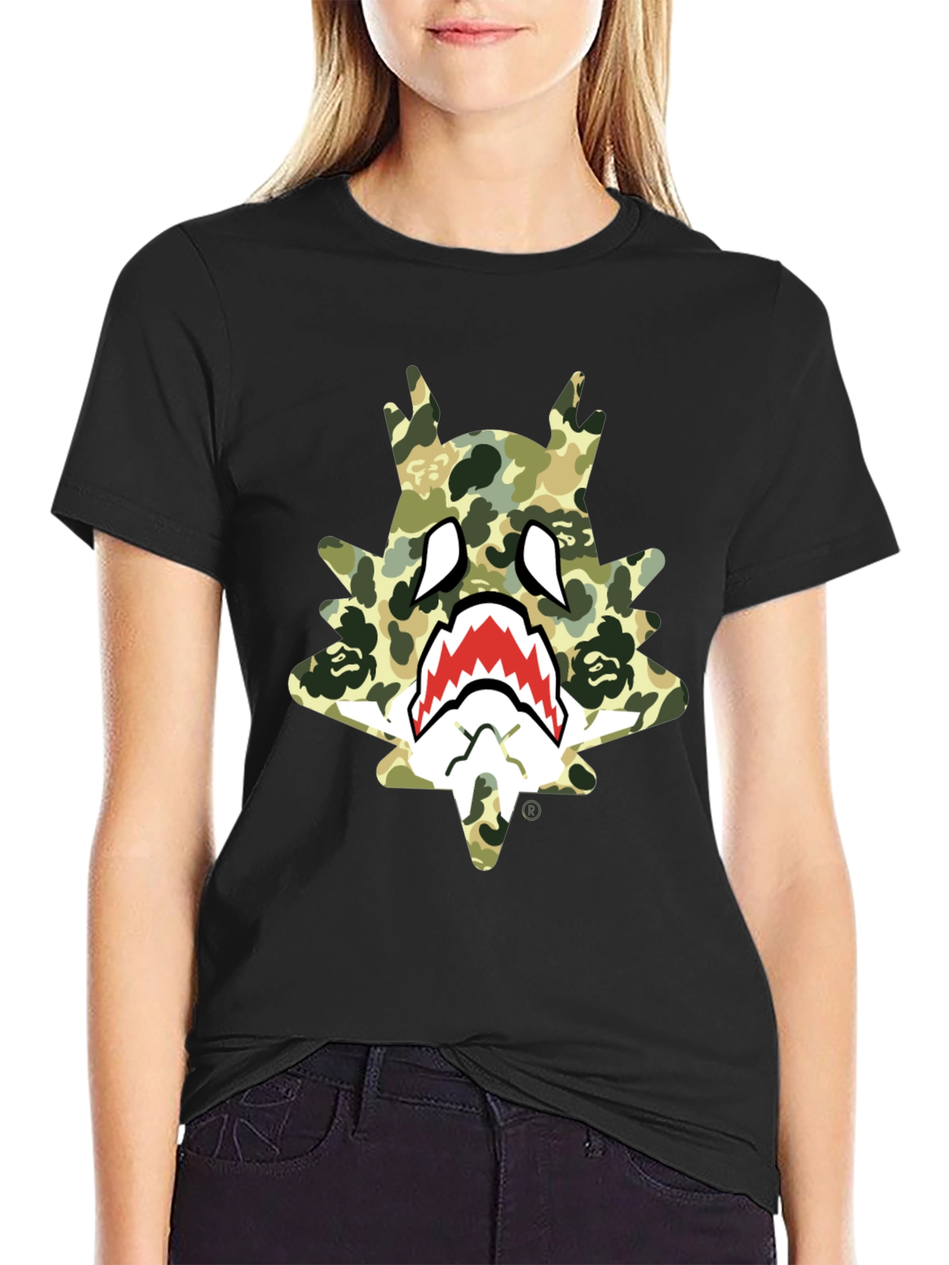 BAPE Inspired Camo Shark Tee - Black