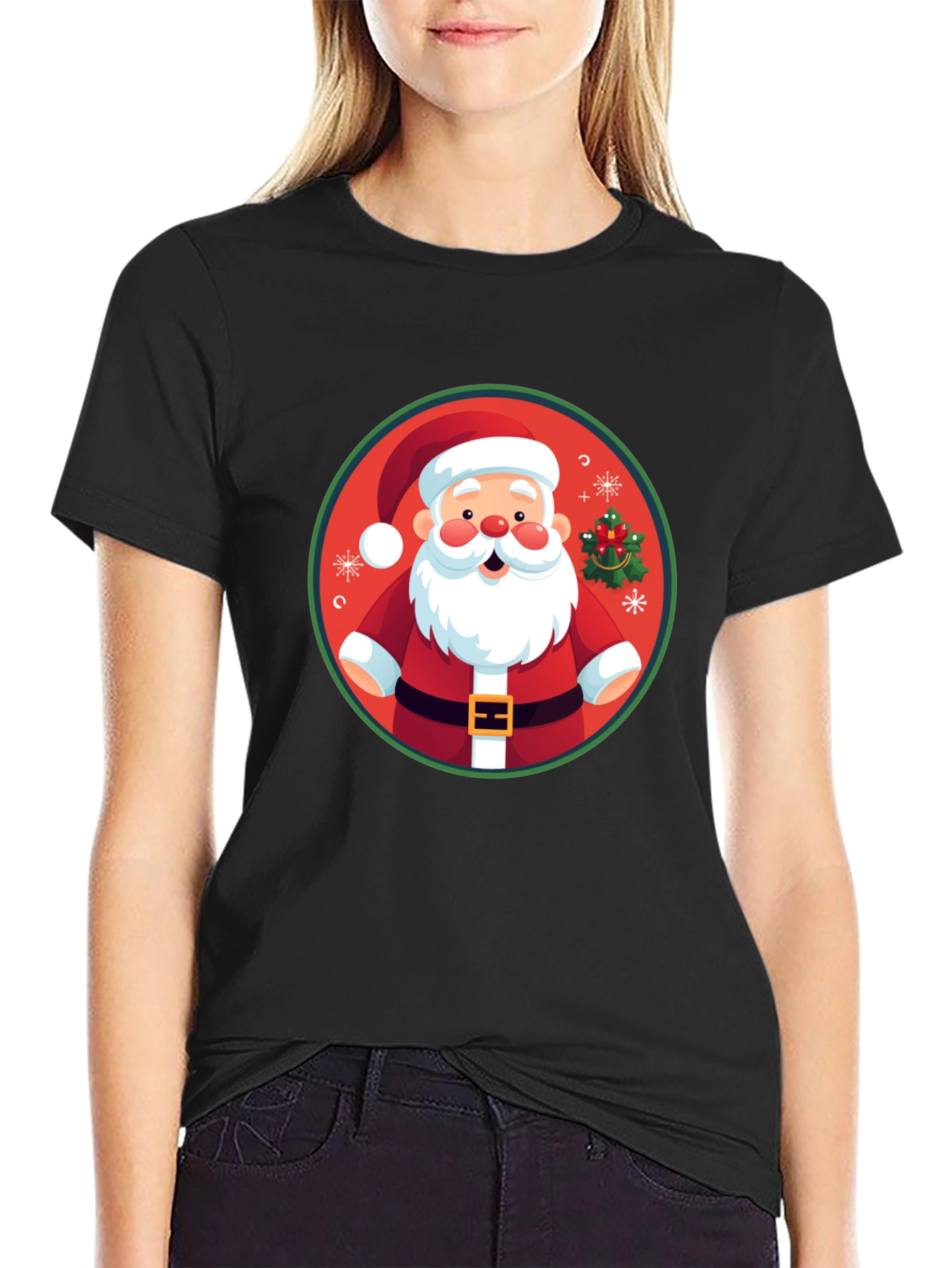 Festive Santa Graphic Tee - Holiday Cheer
