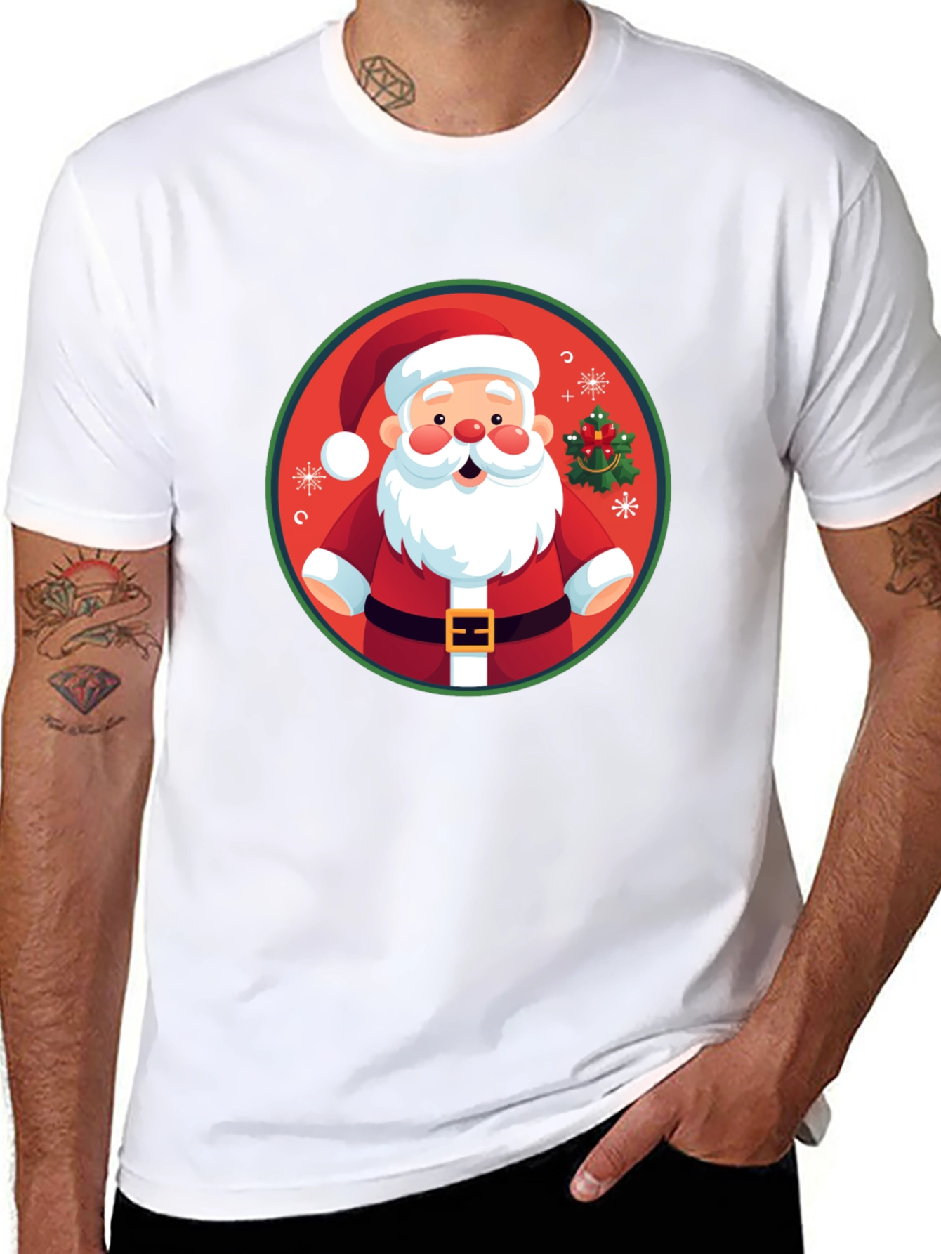 Festive Santa Graphic Tee - Holiday Cheer
