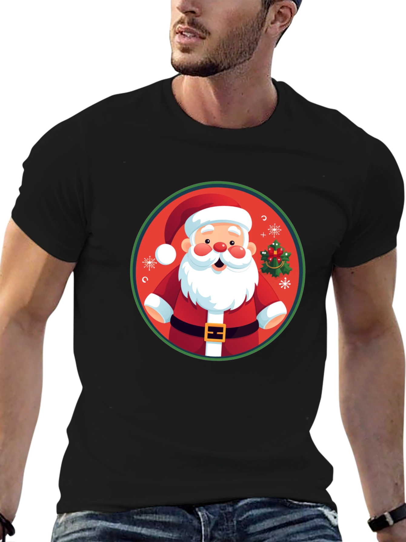 Festive Santa Graphic Tee - Holiday Cheer