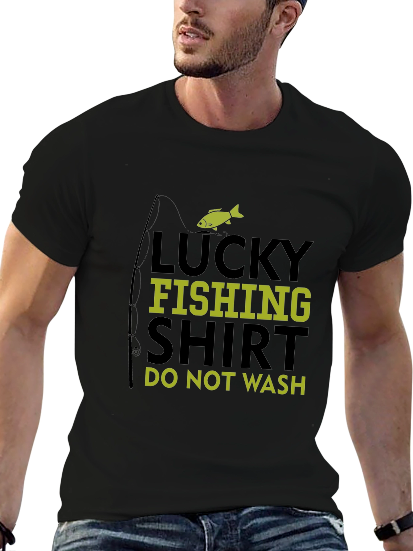 Lucky Fishing Shirt - Mens Black Graphic Tee