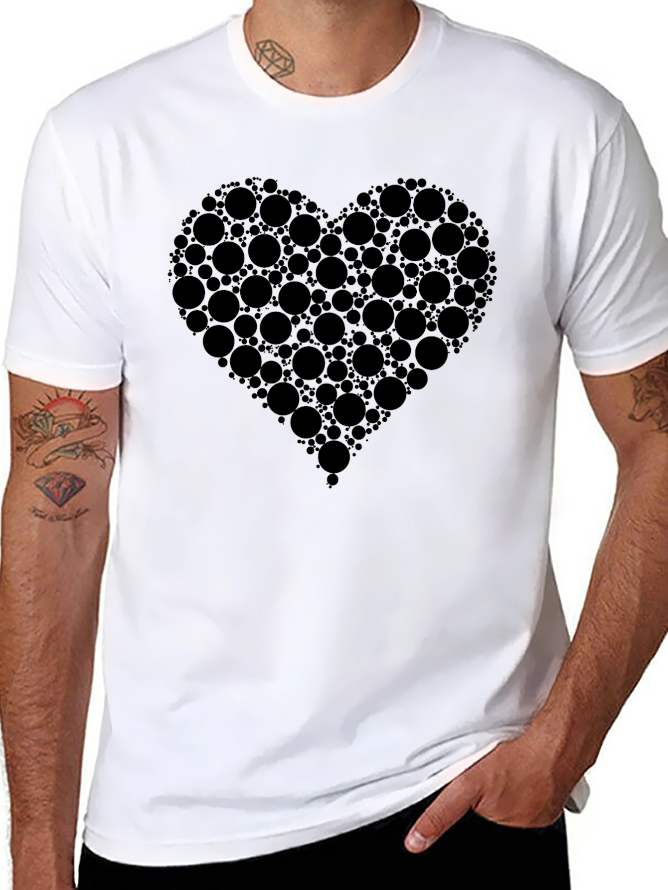 Heart Design Black Cotton T-Shirt