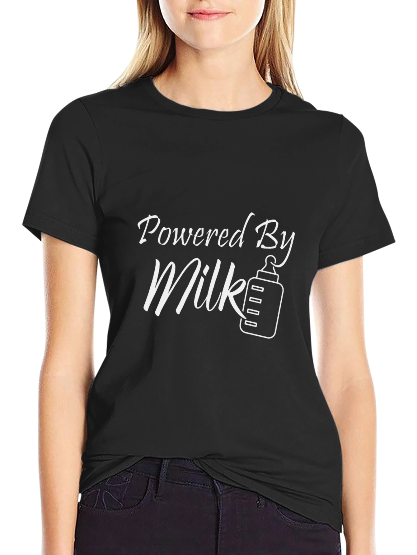 Powered by Milk T-Shirt - Baby Bottle Graphic