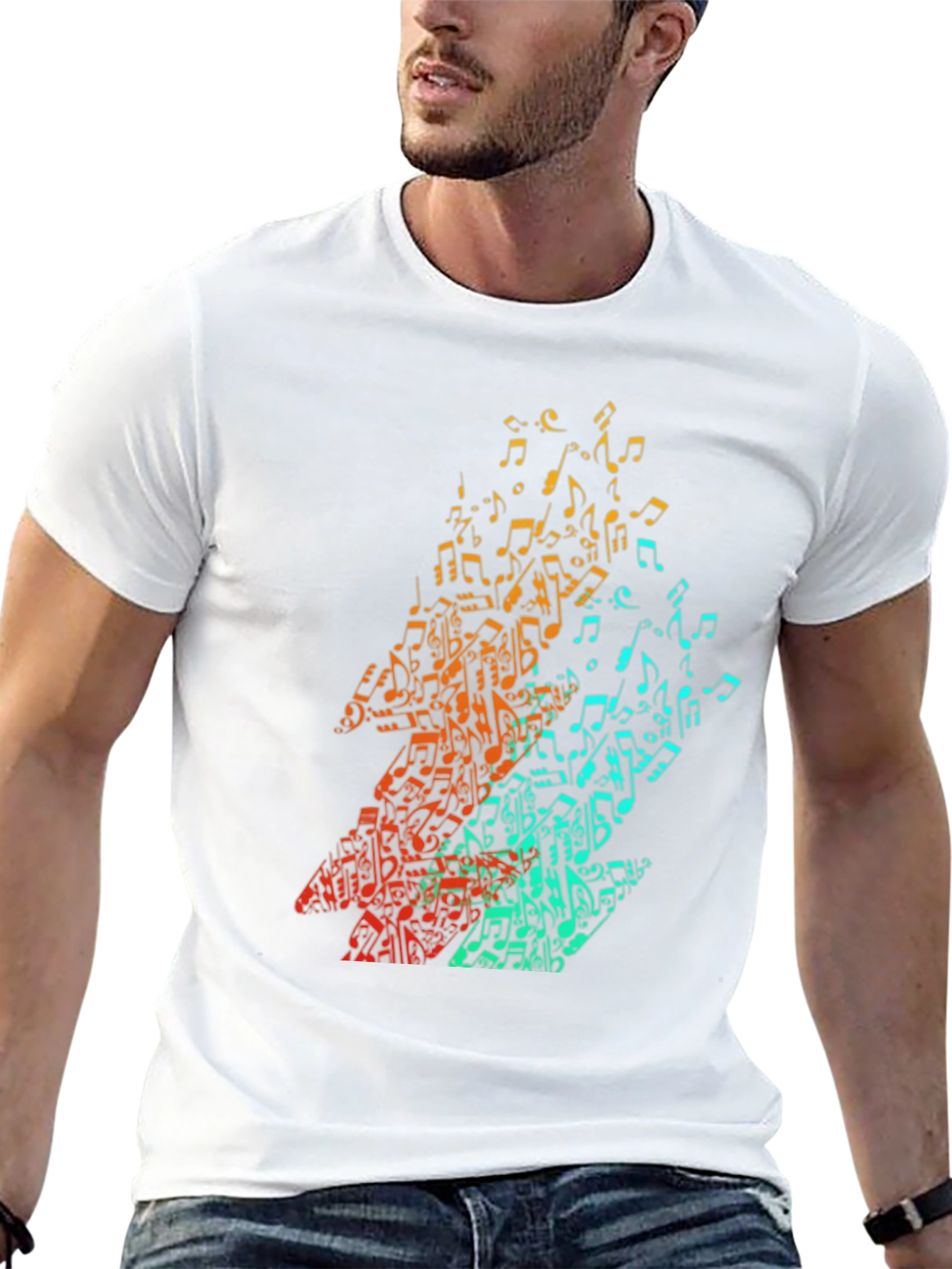 Music Notes Graphic Print Black T-Shirt