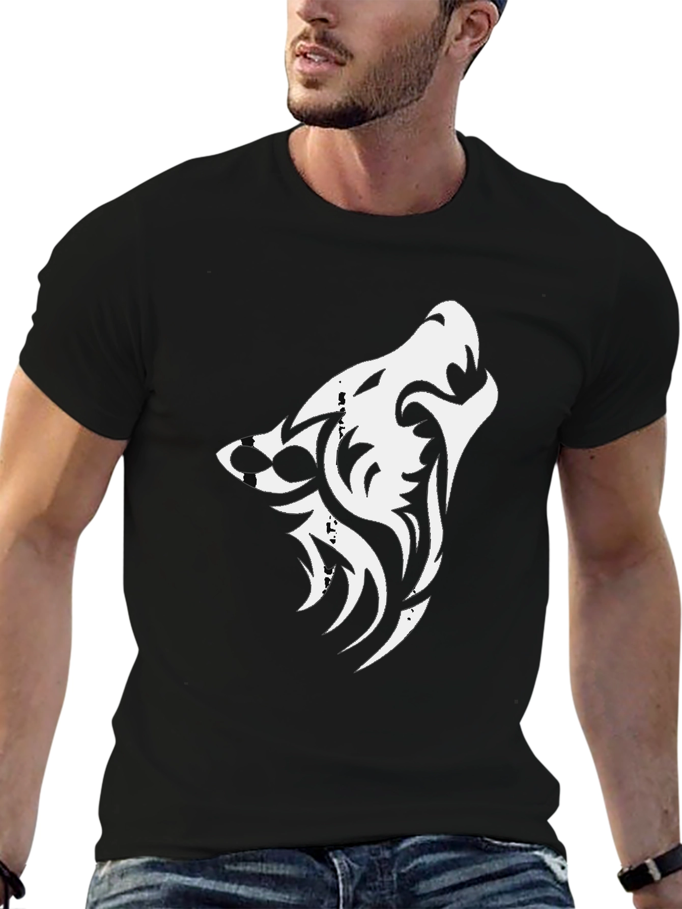 Tribal Wolf Graphic Black Tee