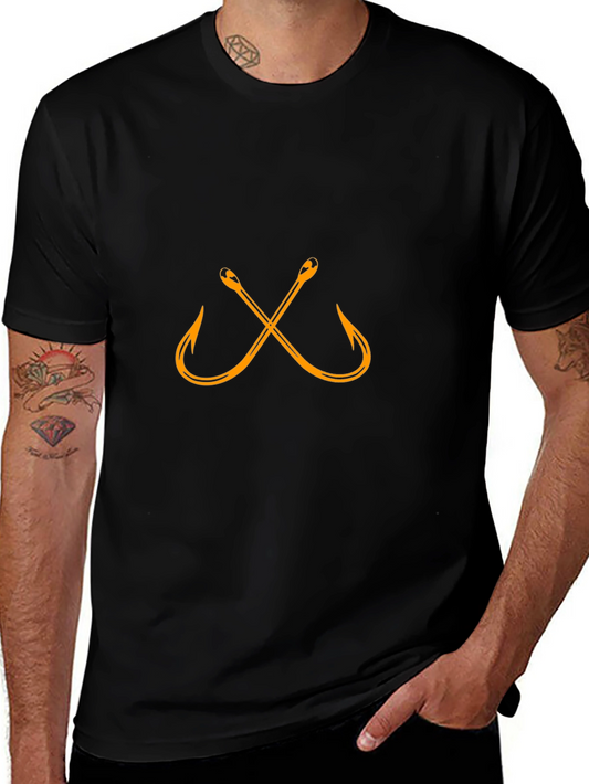 Fishing Hook Graphic T-Shirt - Black Cotton Tee