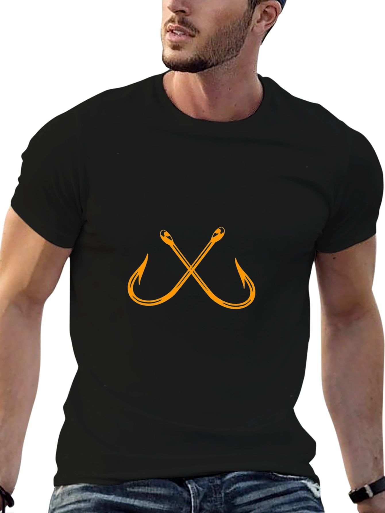 Fishing Hook Graphic T-Shirt - Black Cotton Tee