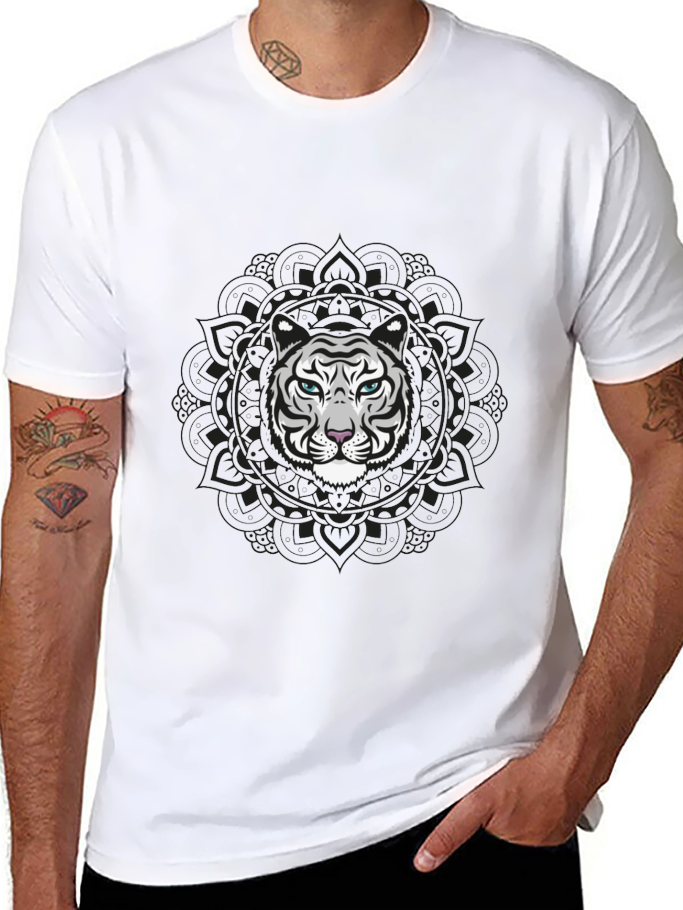 Black Tiger Mandala Graphic Tee - Menswear