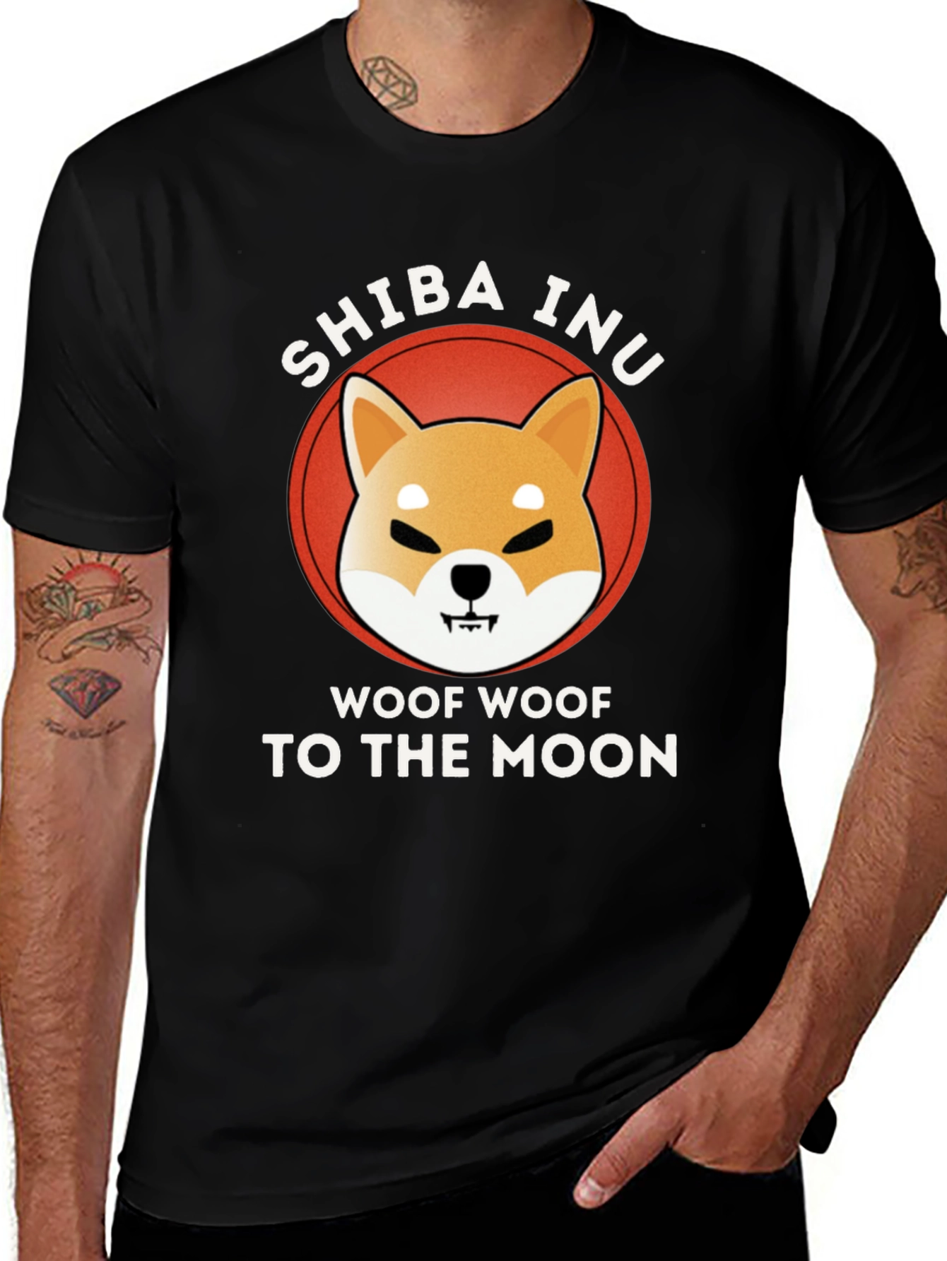 Shiba Inu Woof Moon Black T-Shirt