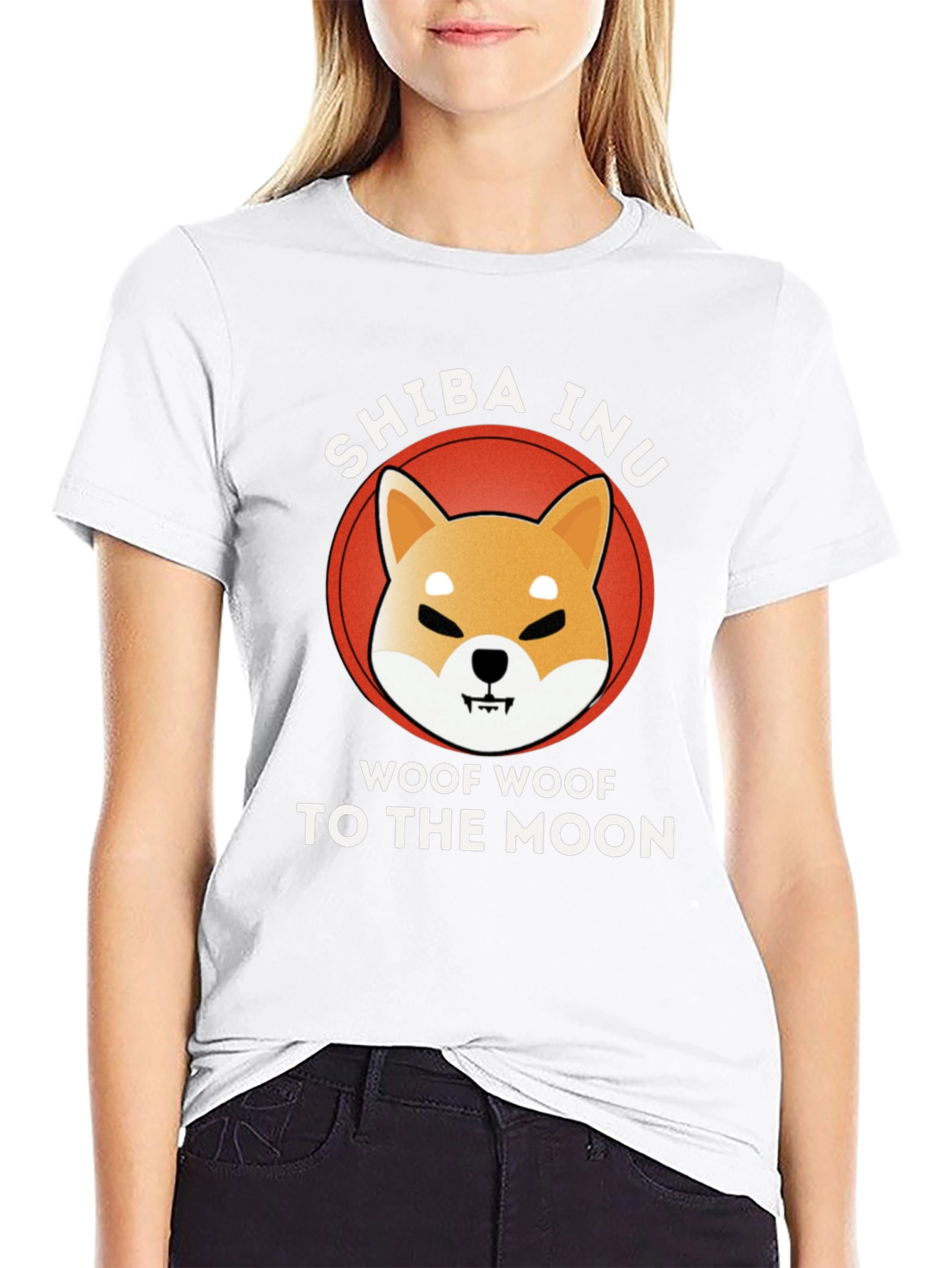 Shiba Inu Woof Moon Black T-Shirt