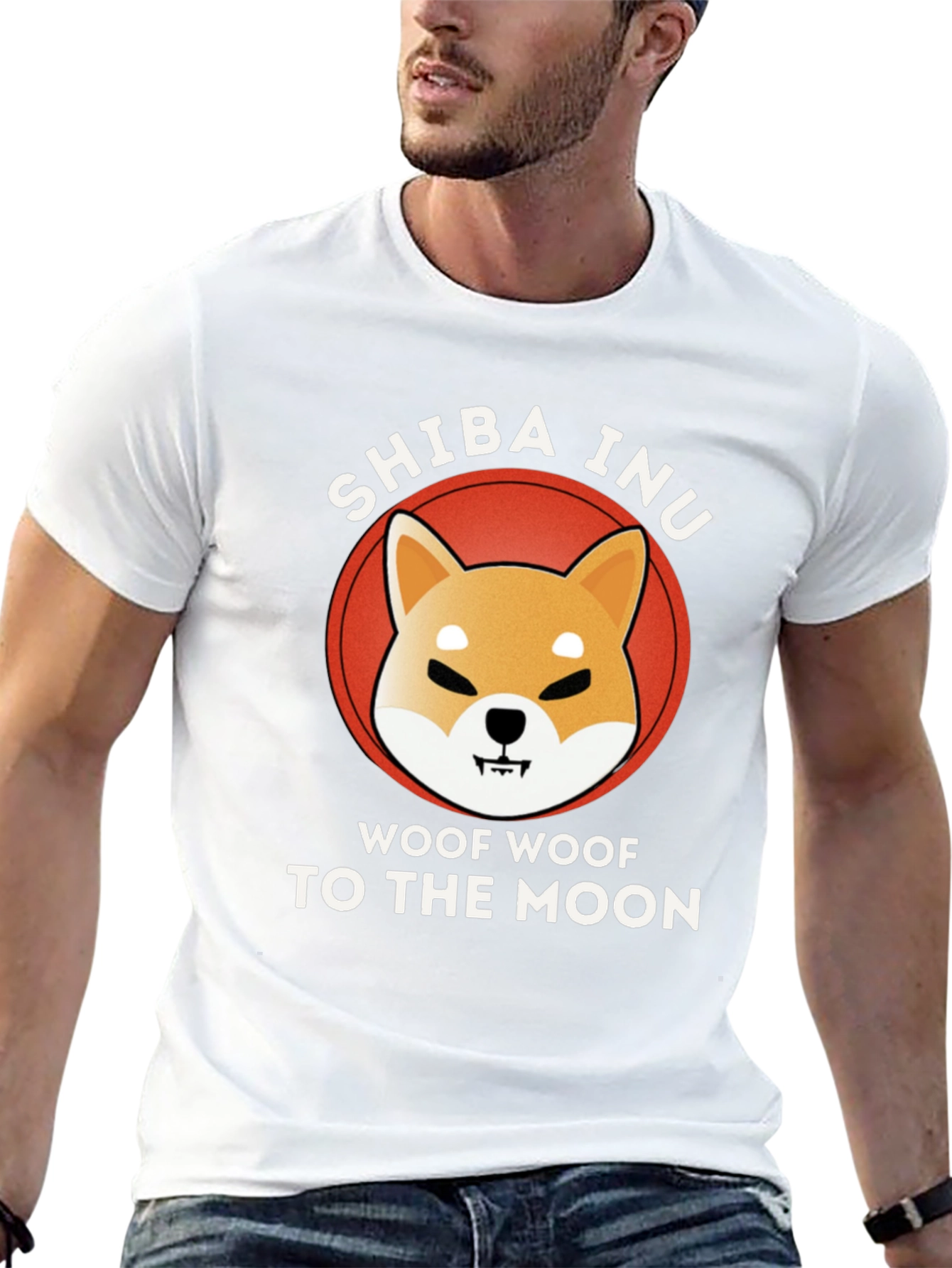Shiba Inu Woof Moon Black T-Shirt