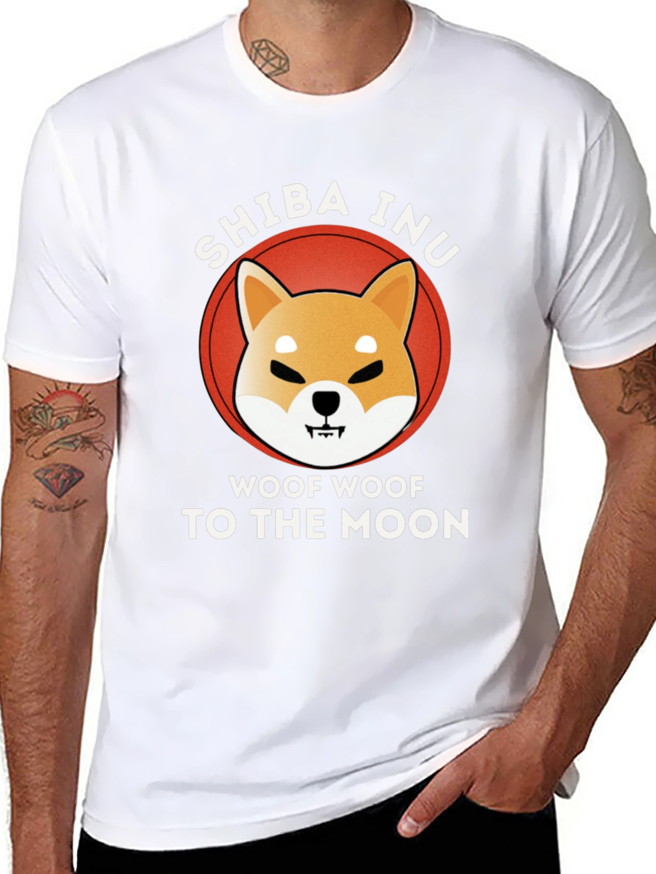 Shiba Inu Woof Moon Black T-Shirt
