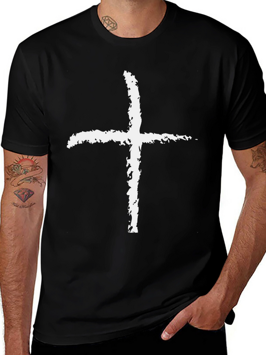 Grunge Cross Graphic Tee - Black Cotton