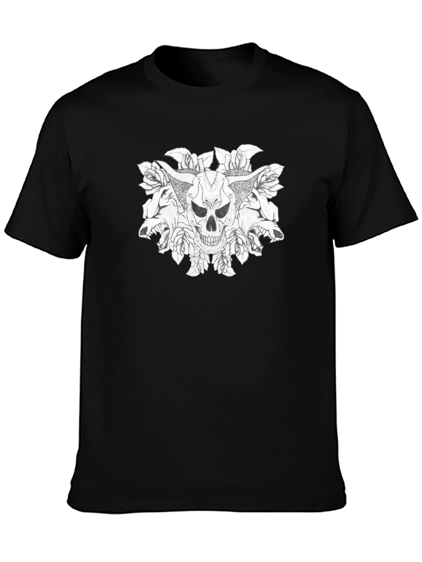 Skull & Roses Graphic Tee - Bold Black T-Shirt