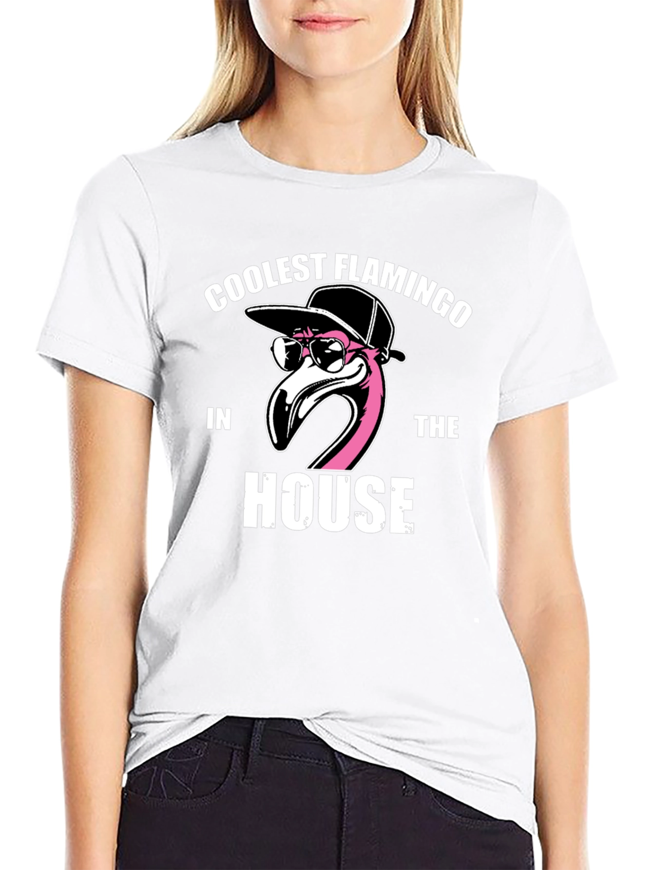 Coolest Flamingo in the House Black Graphic Tee