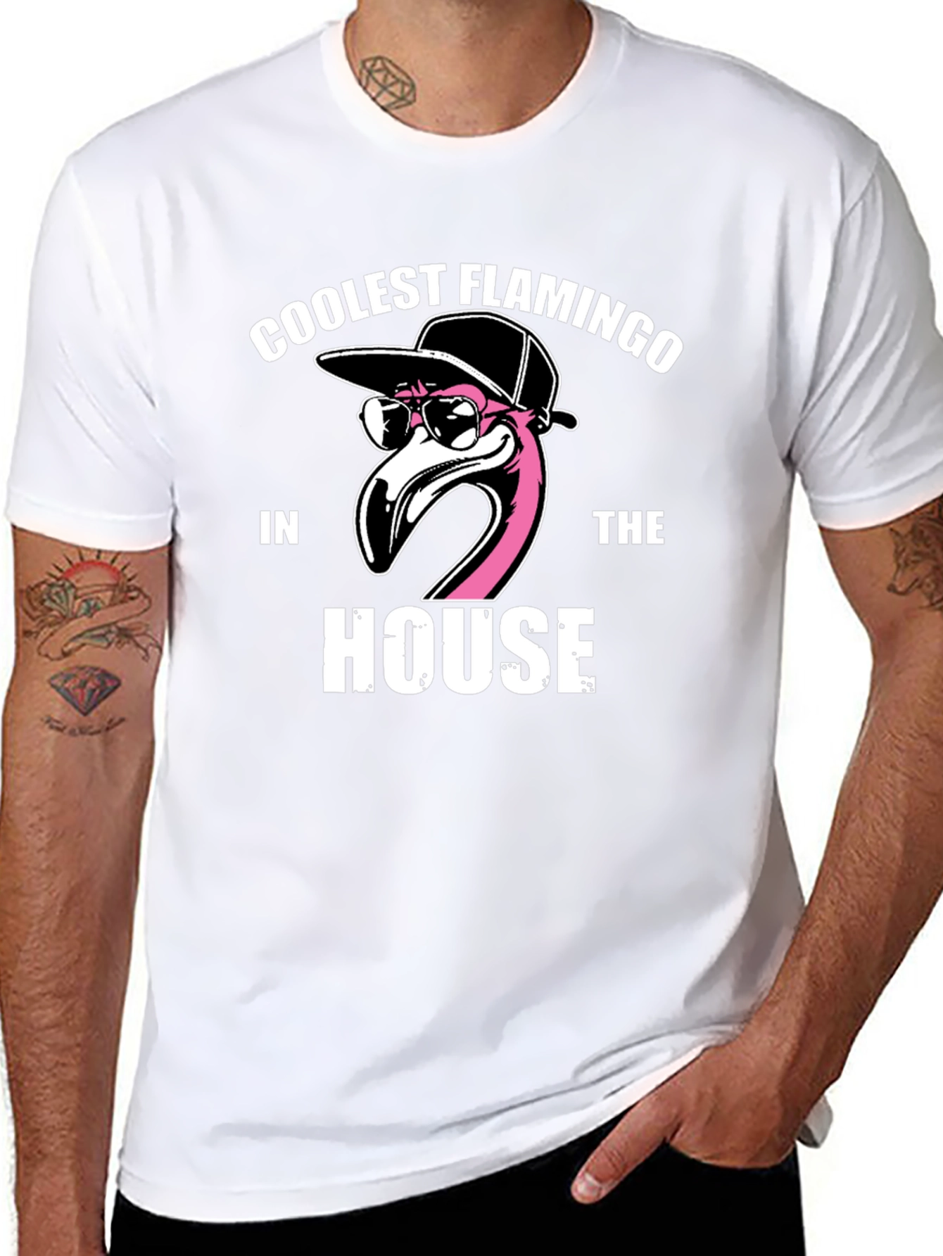 Coolest Flamingo in the House Black Graphic Tee