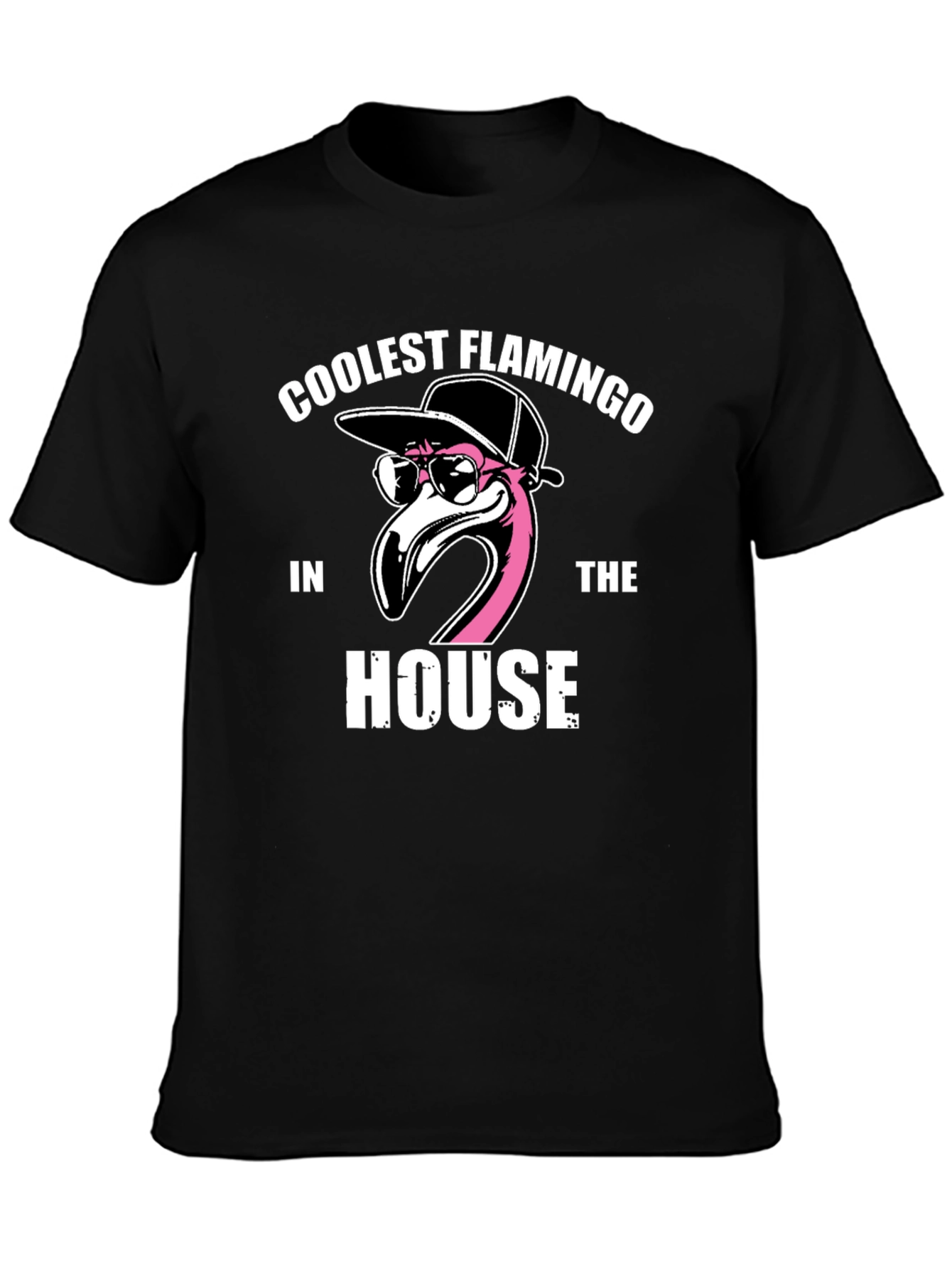 Coolest Flamingo in the House Black Graphic Tee