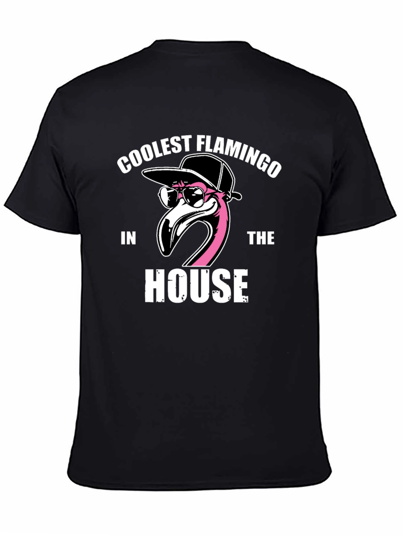 Coolest Flamingo in the House Black Graphic Tee