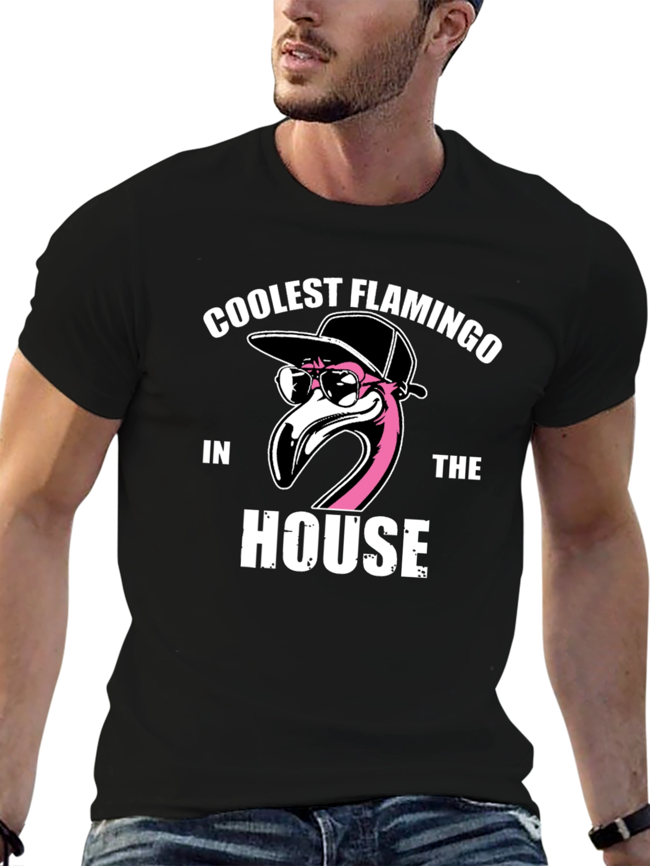 Coolest Flamingo in the House Black Graphic Tee