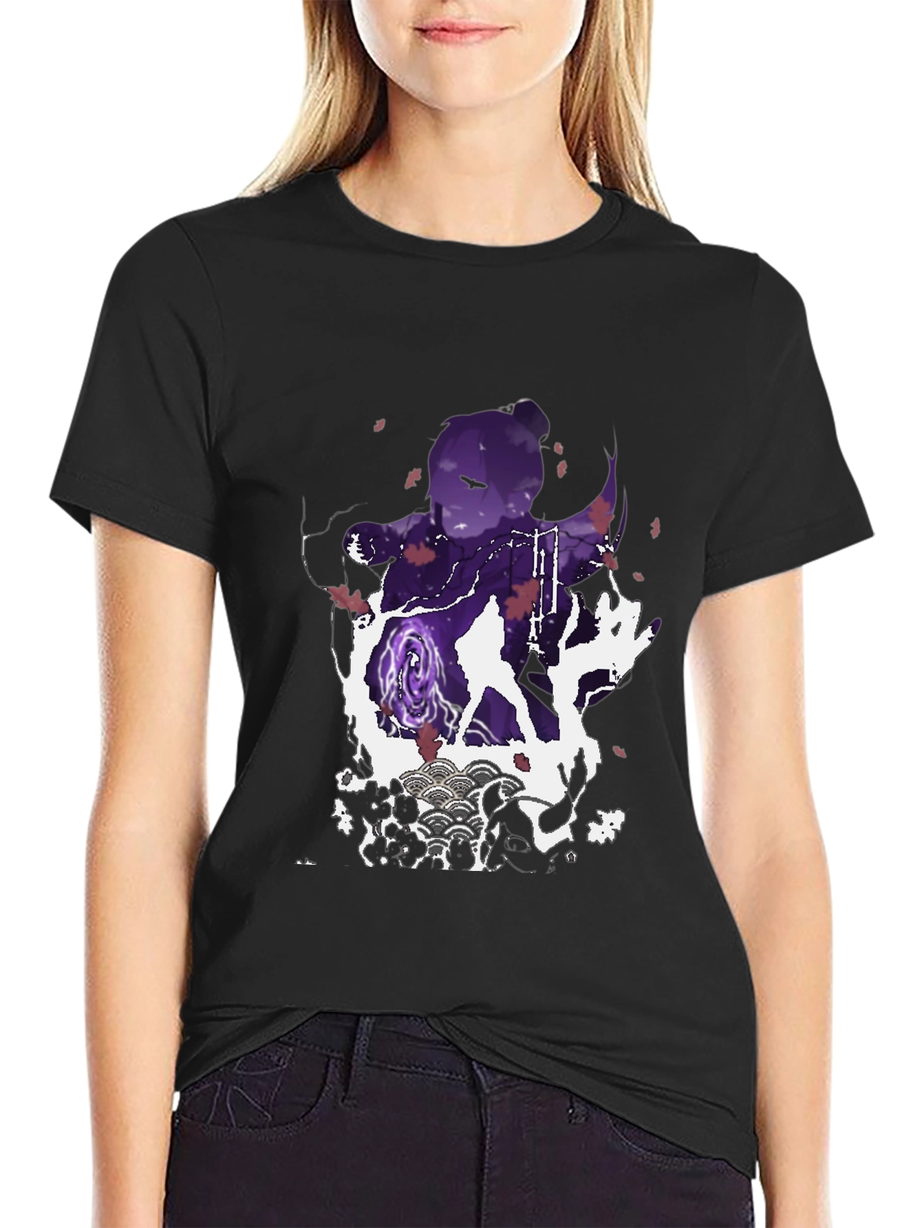 Anime Silhouette Graphic Print Mens Black T-Shirt