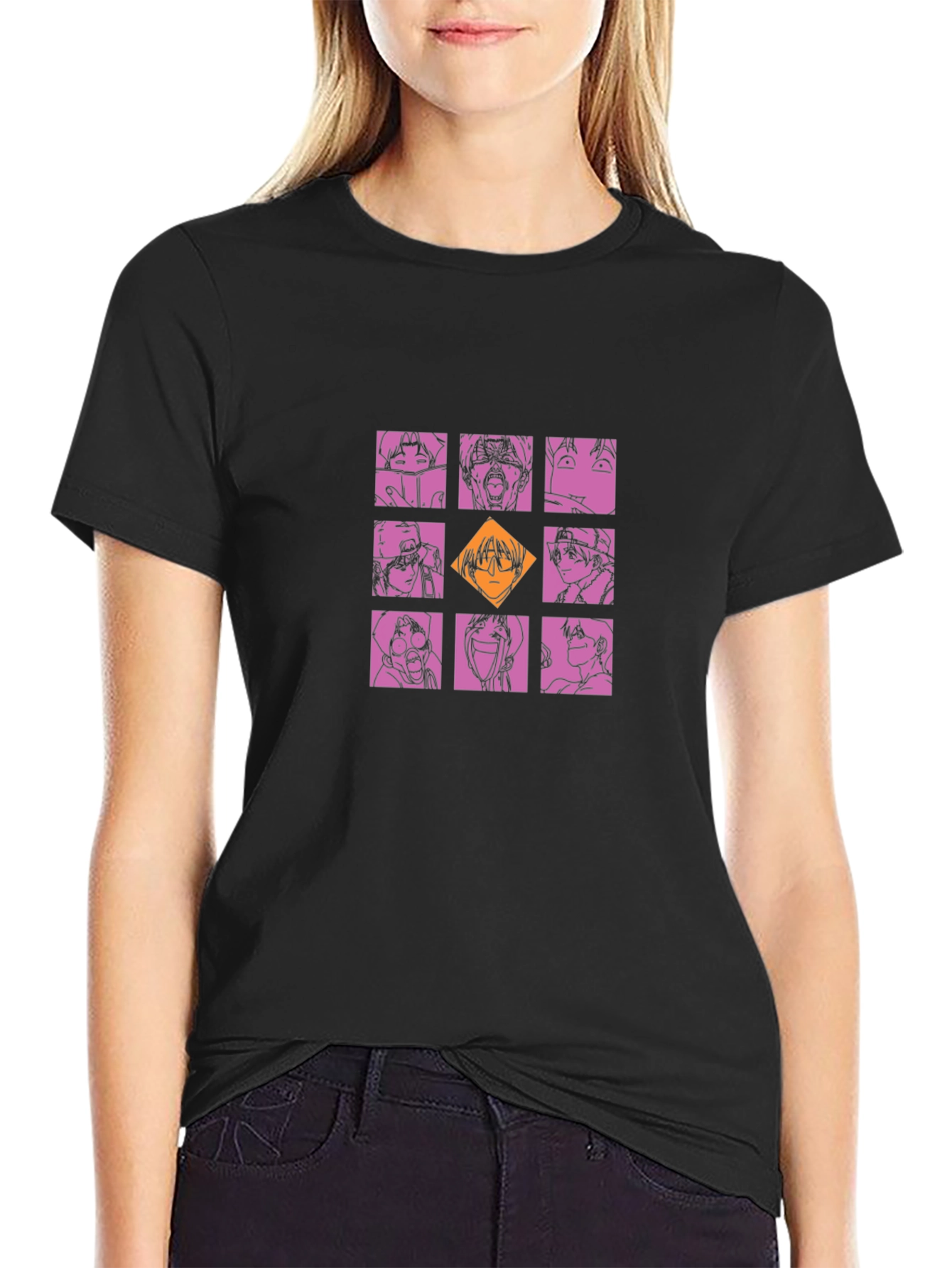 Graphic Print Crew Neck T-Shirt - Anime Style