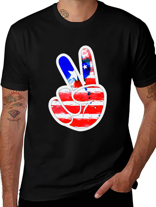 4th Of July American Flag Peace Sign Hand Basic Graphic T-Shirt – Daily Comfort In Soft Cotton