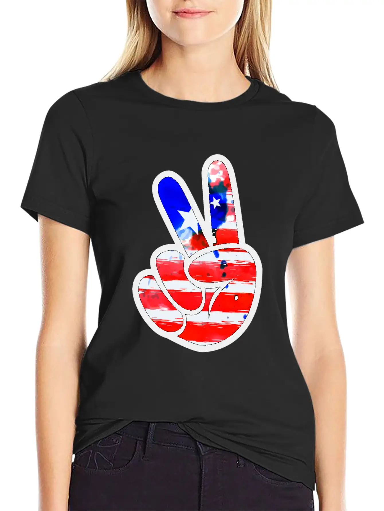 4th Of July American Flag Peace Sign Hand Basic Graphic T-Shirt – Daily Comfort In Soft Cotton