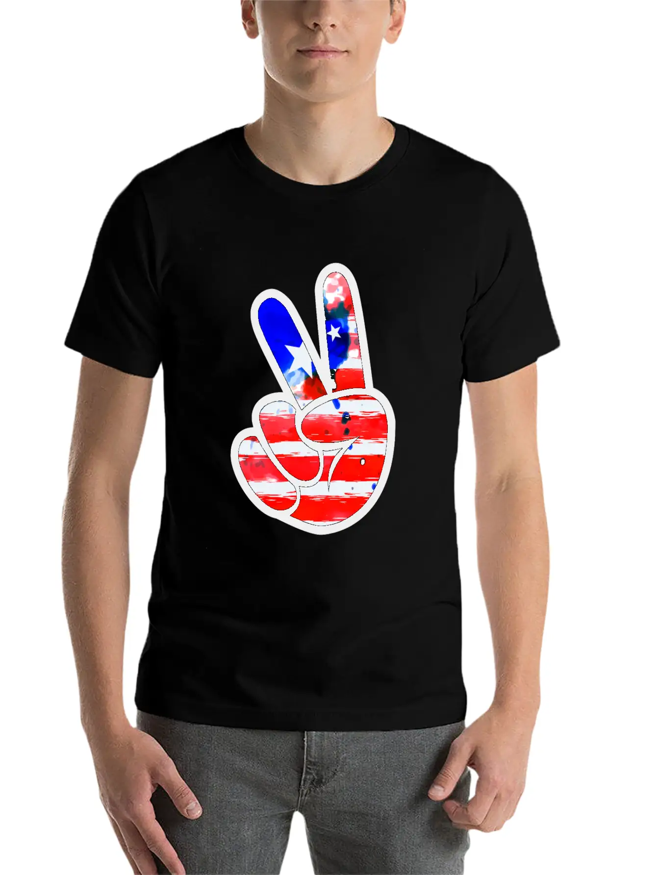 4th Of July American Flag Peace Sign Hand Basic Graphic T-Shirt – Daily Comfort In Soft Cotton