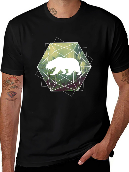 Geometric Bear Graphic Tee - Modern Style