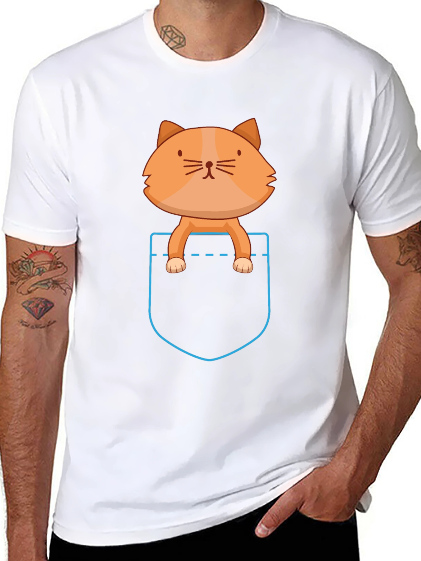 Pocket Cat T-Shirt - Cute Cartoon Kitten Tee