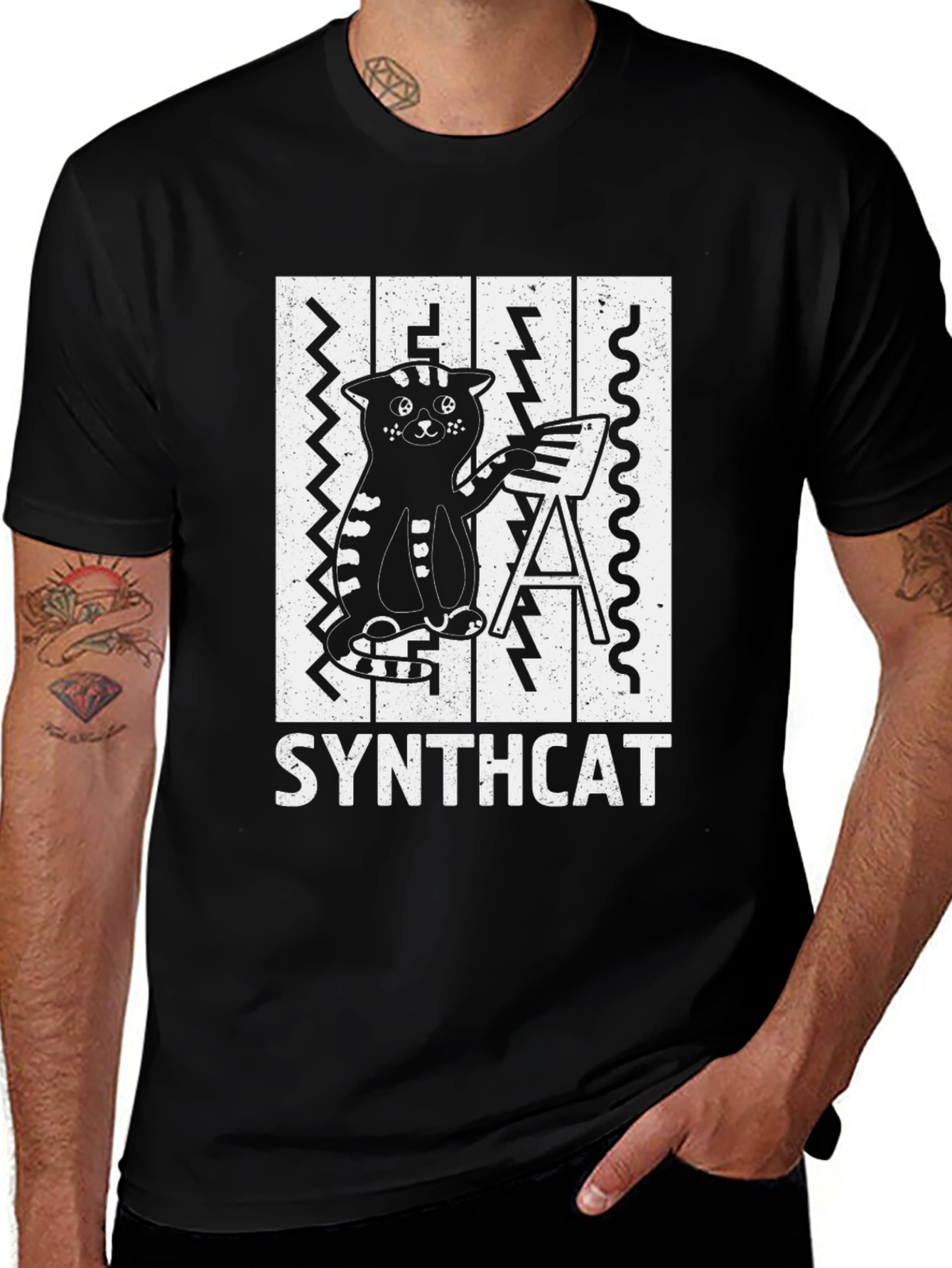 Synthcat T-Shirt - Cool Cat Musician Tee