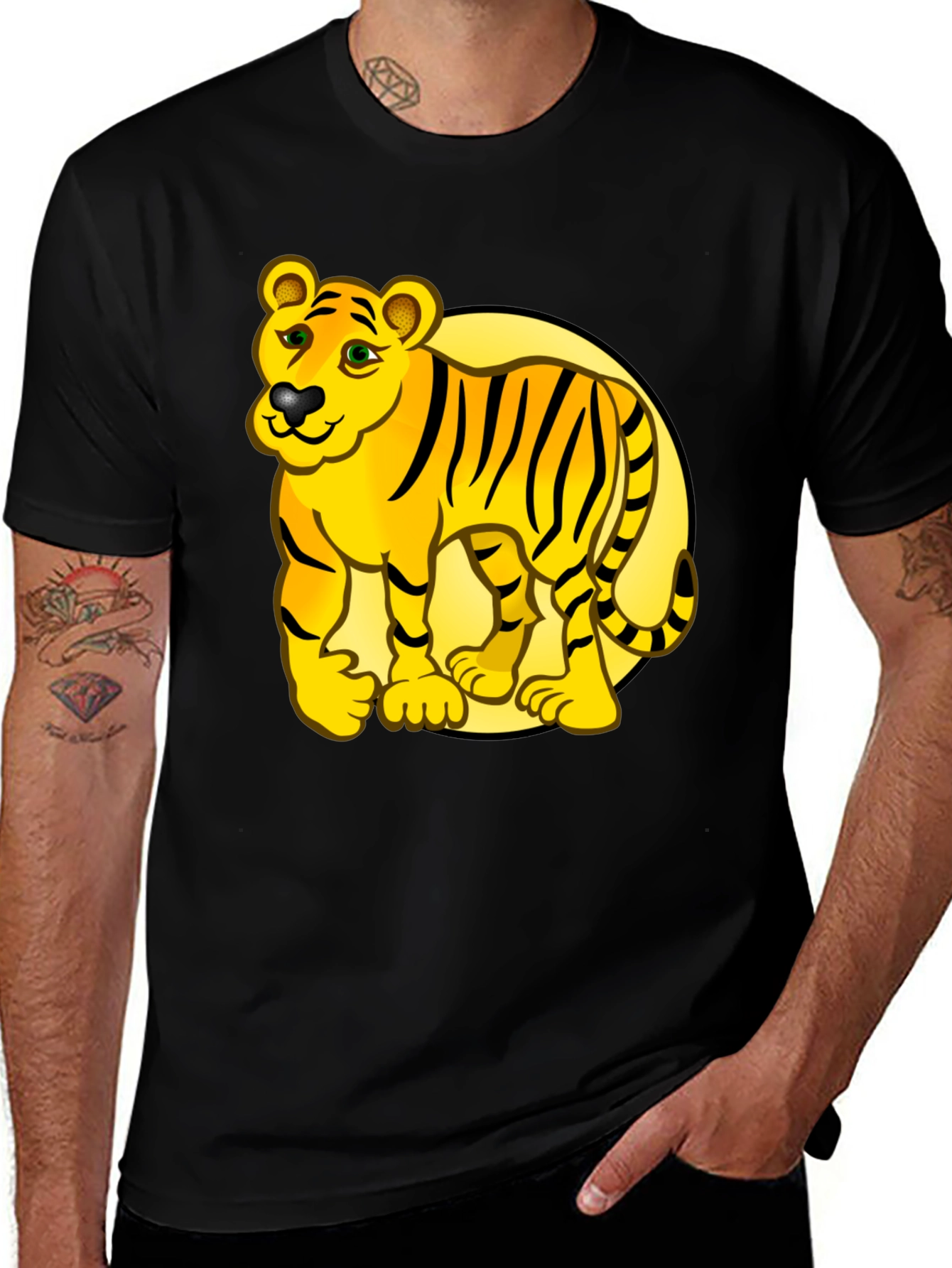 Cartoon Tiger Graphic Tee - Black T-Shirt