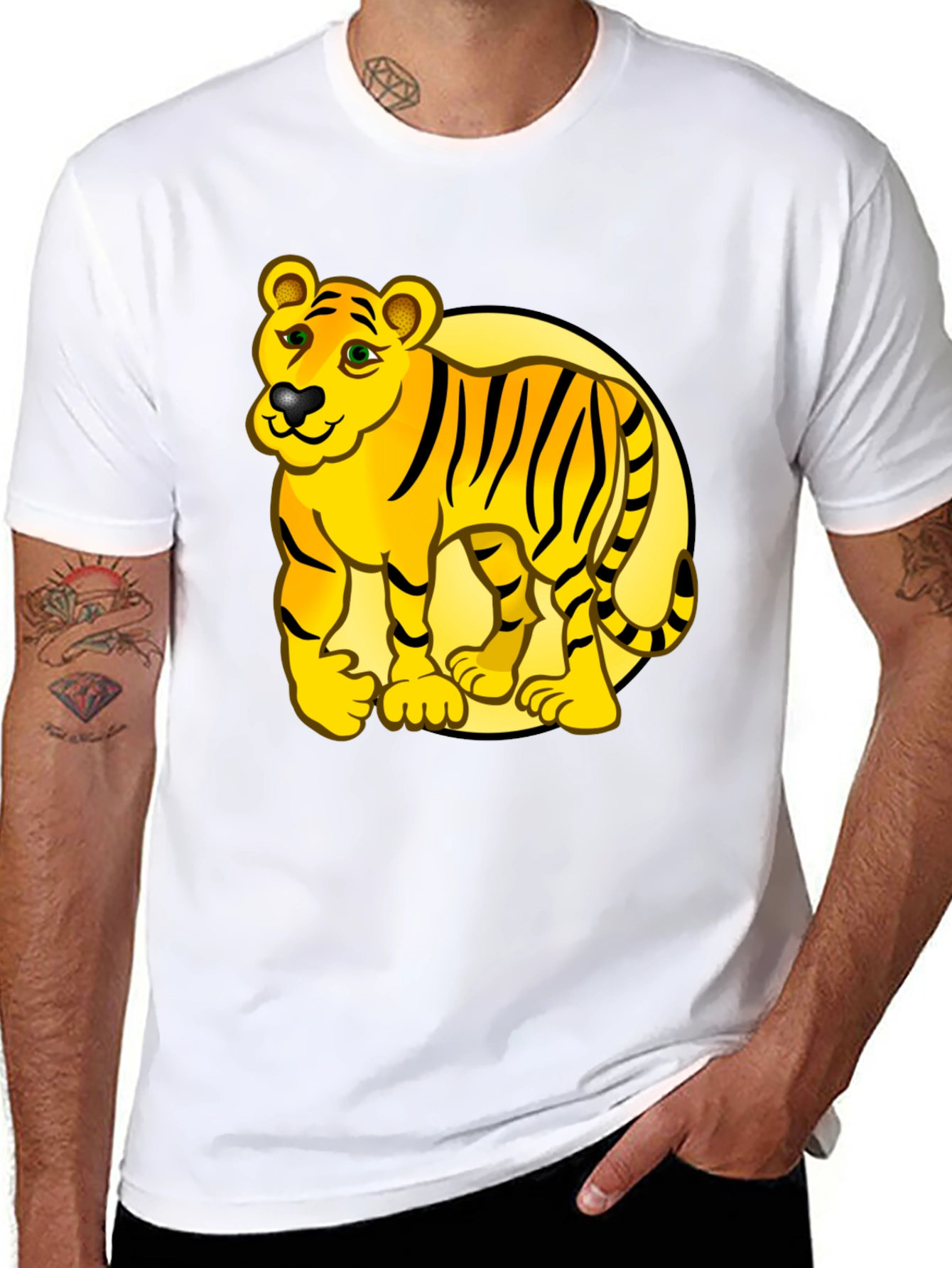 Cartoon Tiger Graphic Tee - Black T-Shirt