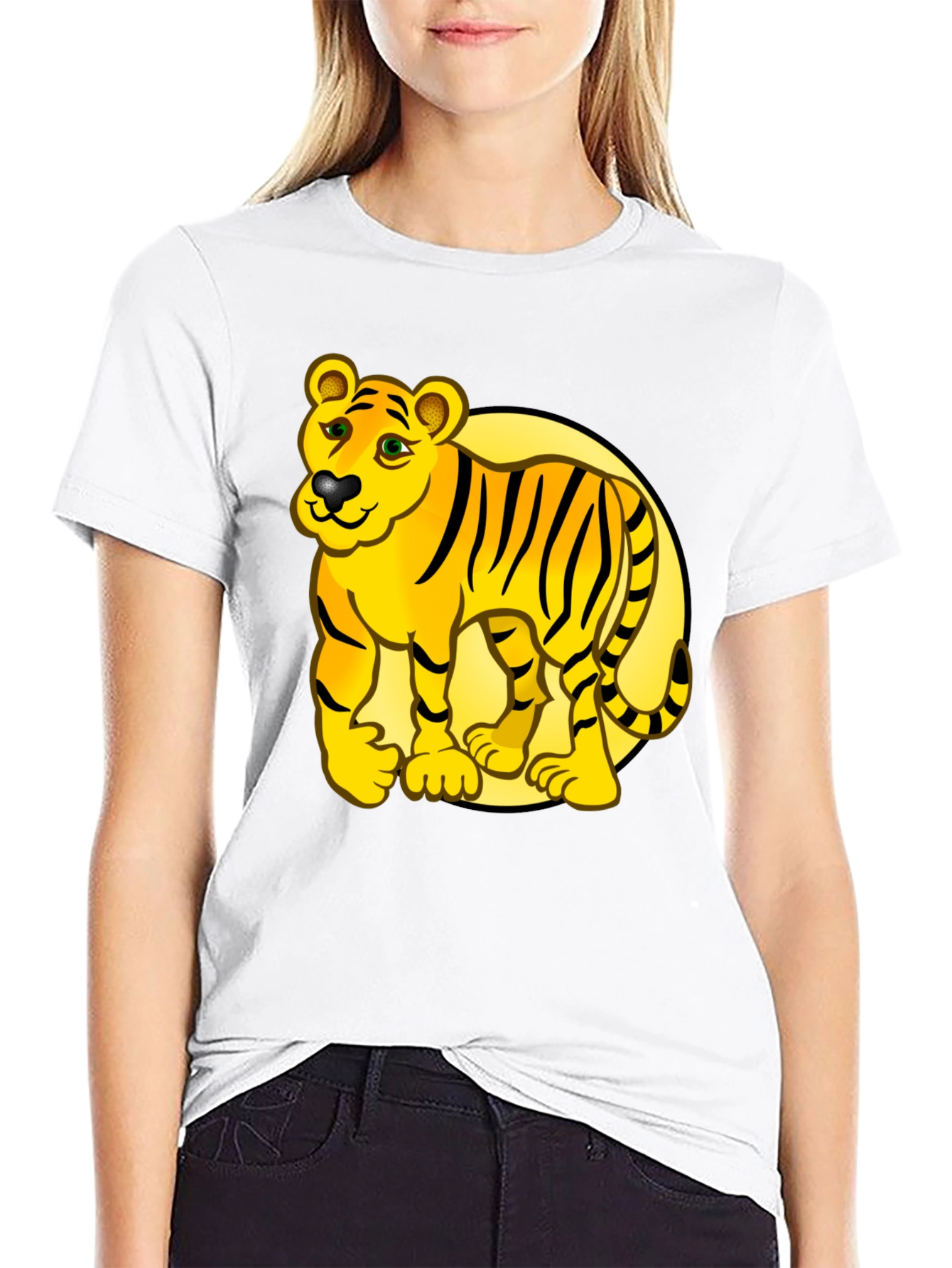 Cartoon Tiger Graphic Tee - Black T-Shirt