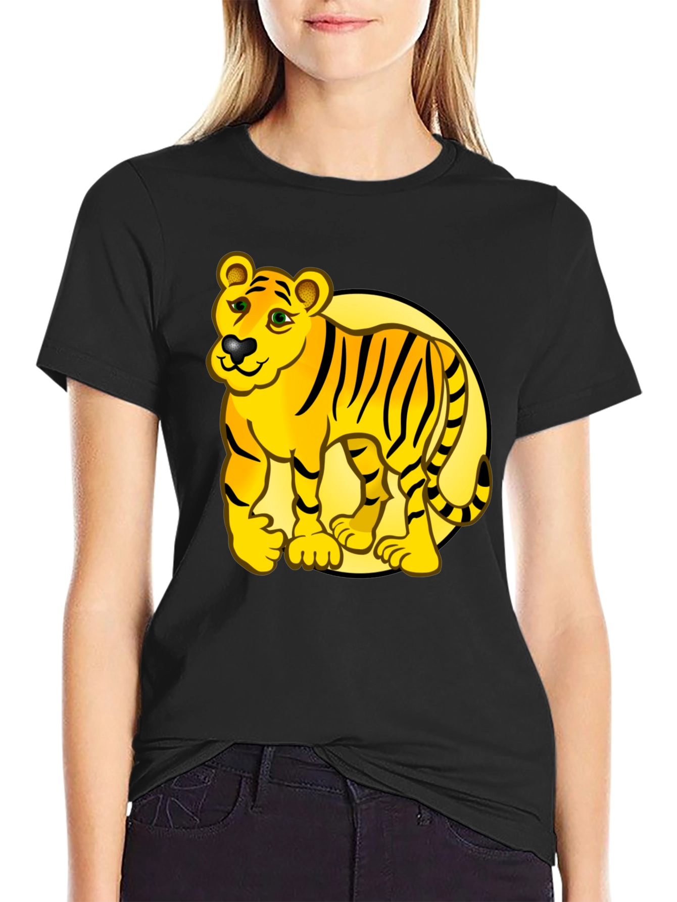 Cartoon Tiger Graphic Tee - Black T-Shirt