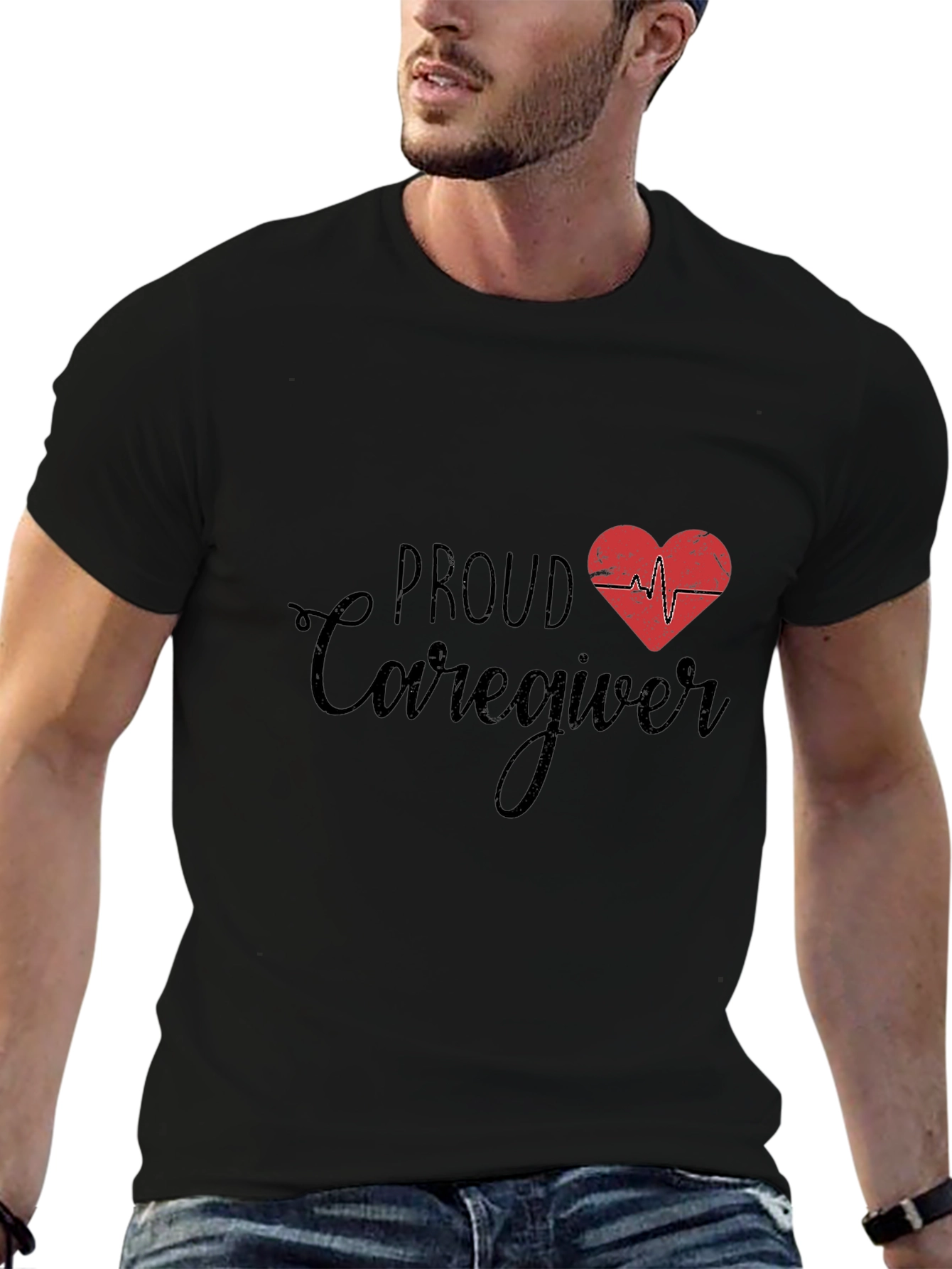 Proud Caregiver T-Shirt - Heartbeat Design