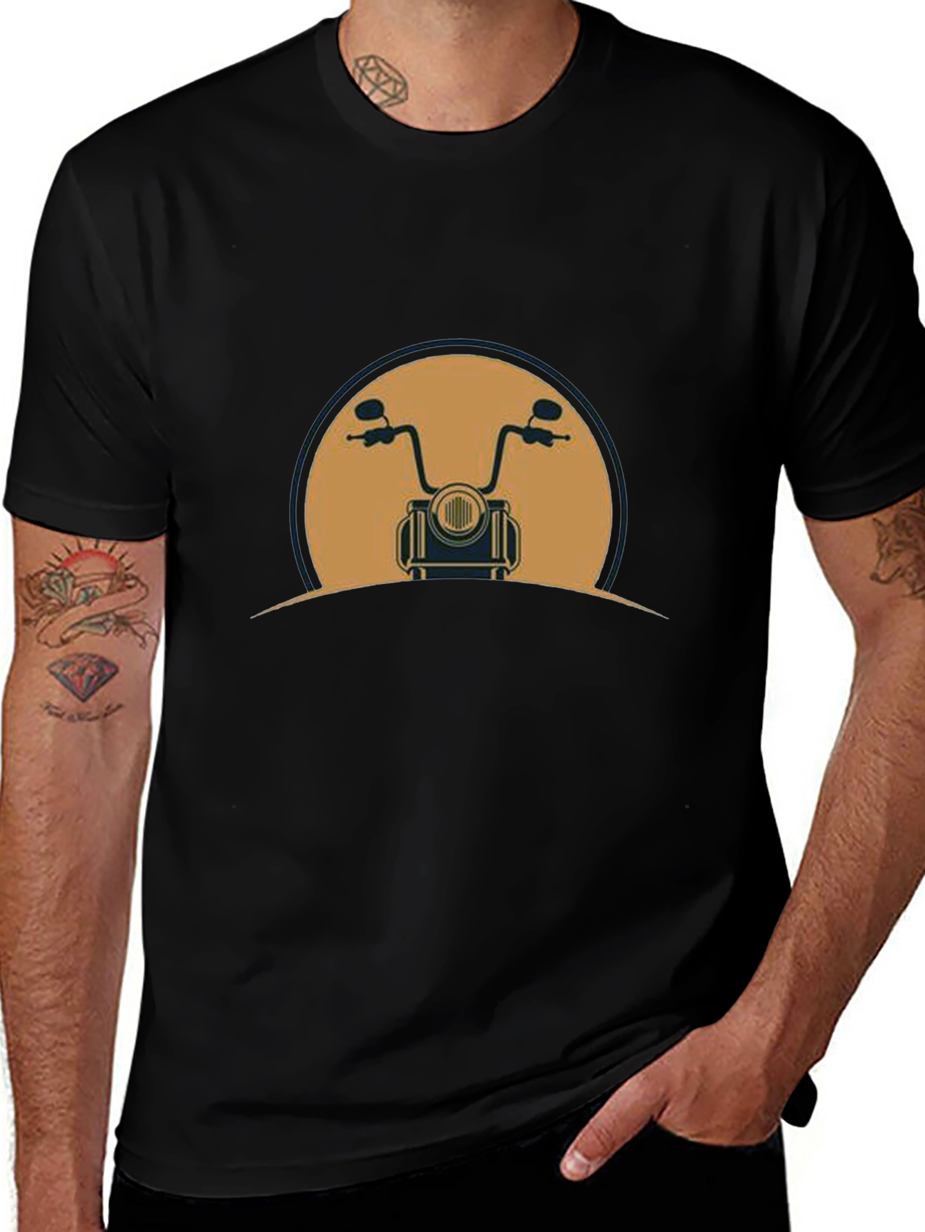 Motorcycle Graphic Tee - Black Cotton Blend