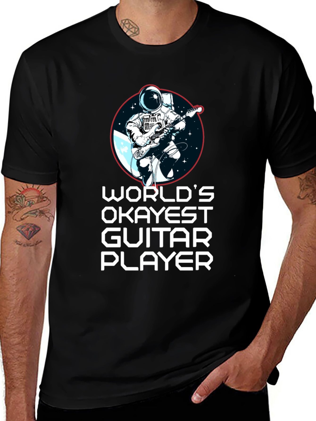 Worlds Okayest Guitar Player Black T-Shirt