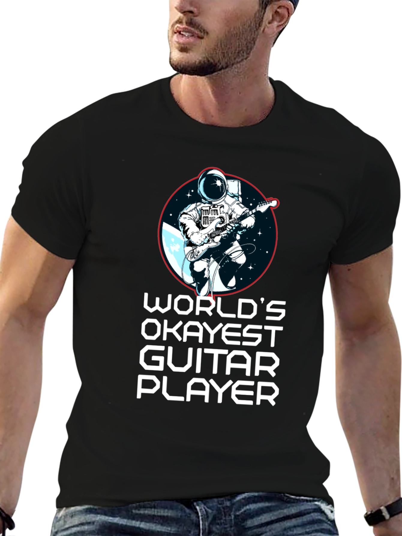 Worlds Okayest Guitar Player Black T-Shirt
