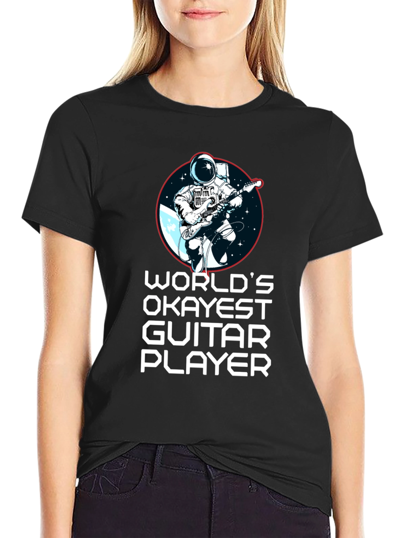Worlds Okayest Guitar Player Black T-Shirt