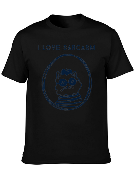 I Love Sarcasm Cat Graphic T-Shirt - Black