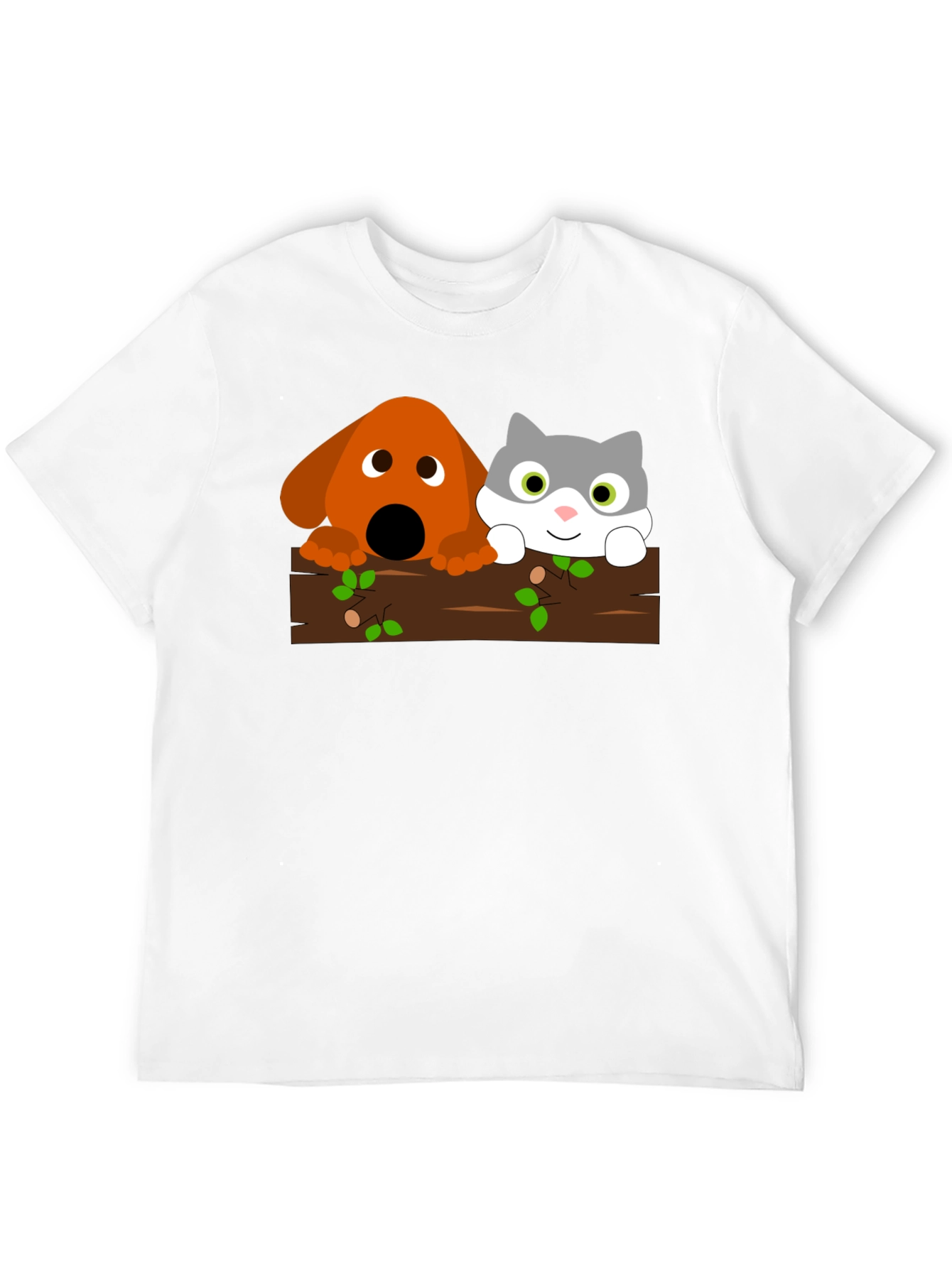 Dog & Cat Cartoon Graphic Black T-Shirt