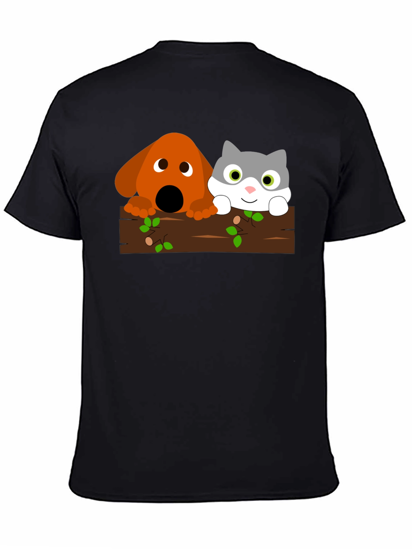 Dog & Cat Cartoon Graphic Black T-Shirt
