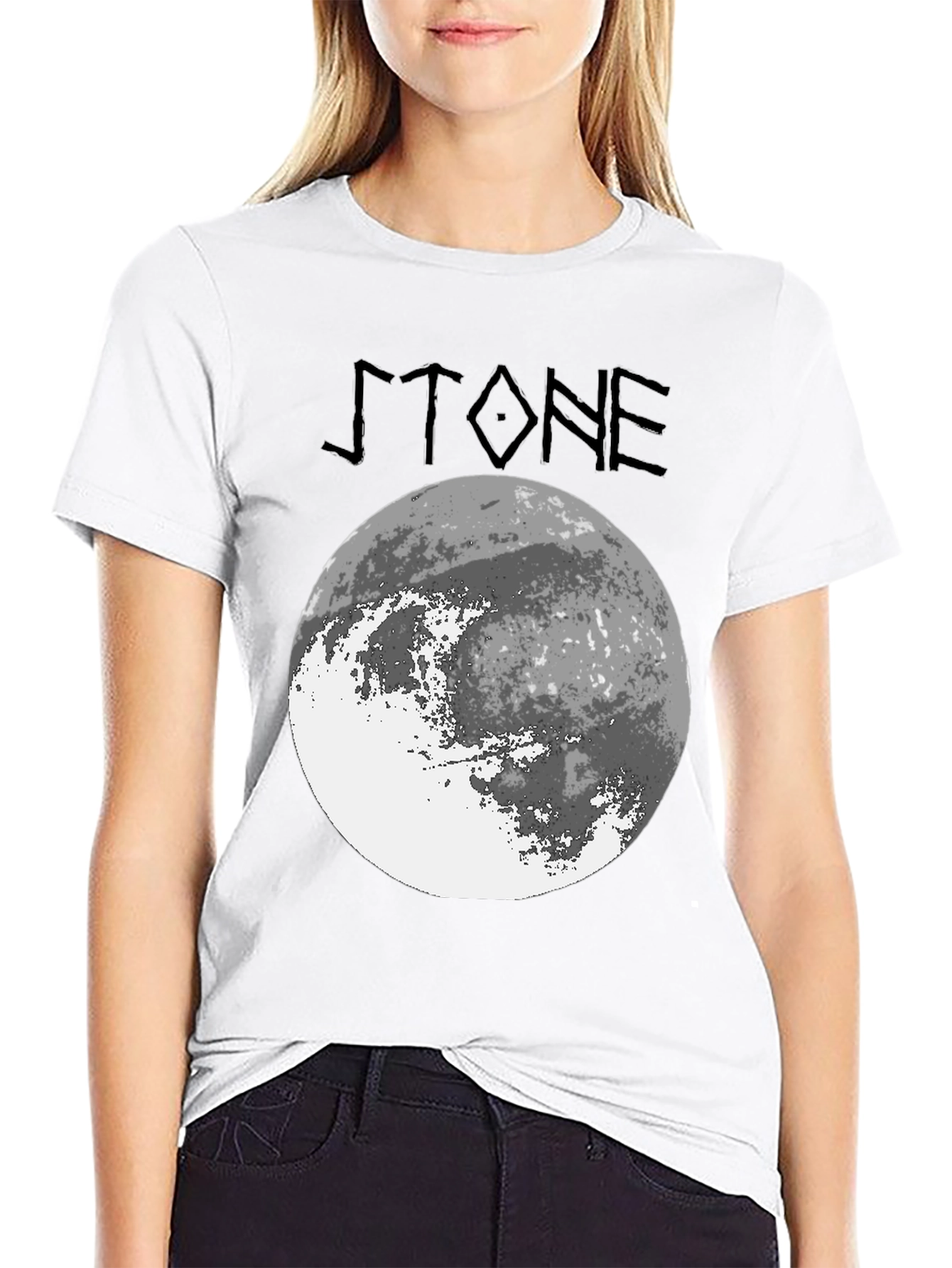 Stone Graphic Tee - Moon Design Black T-Shirt