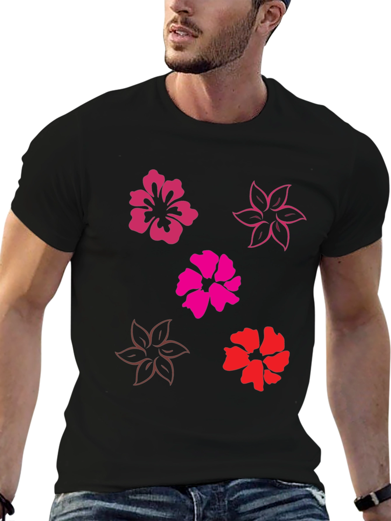 Floral Print Black T-Shirt - Casual Comfort