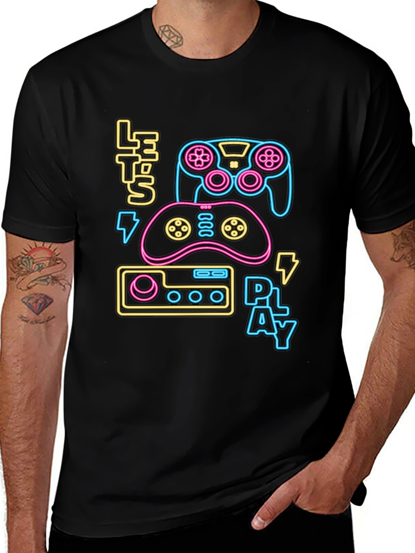 Gamer T-Shirt - Lets Play Neon Design
