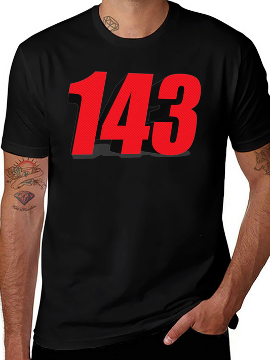 Black T-shirt with Bold Red 143 Design