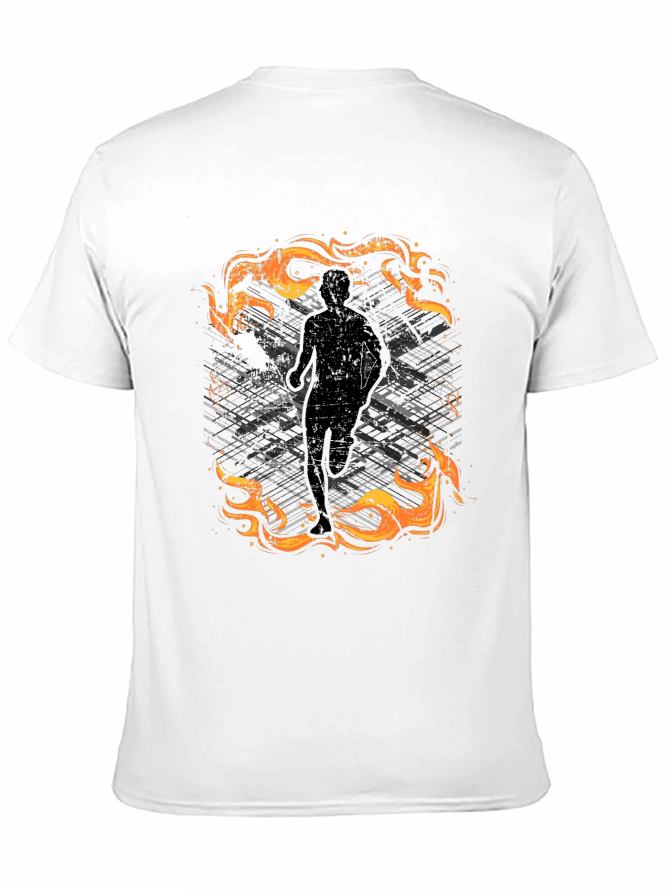 Mens Black Graphic Tee - Running in Flames Design