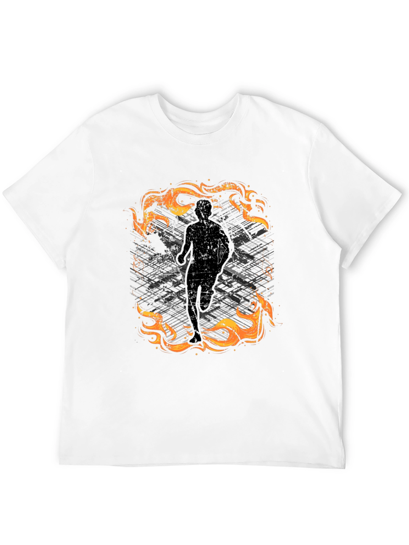 Mens Black Graphic Tee - Running in Flames Design